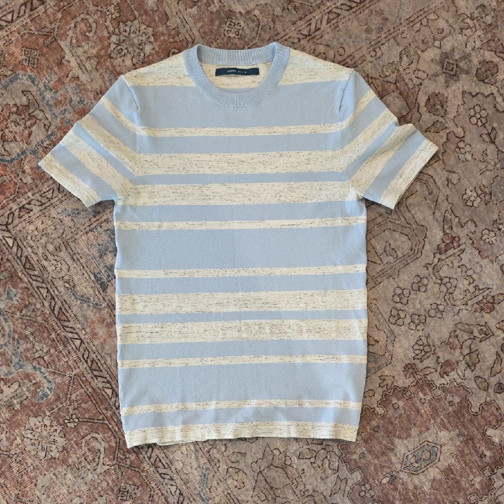 Perry Ellis Light Blue & Cream Striped Short-Sleeve Soft Knit Shirt